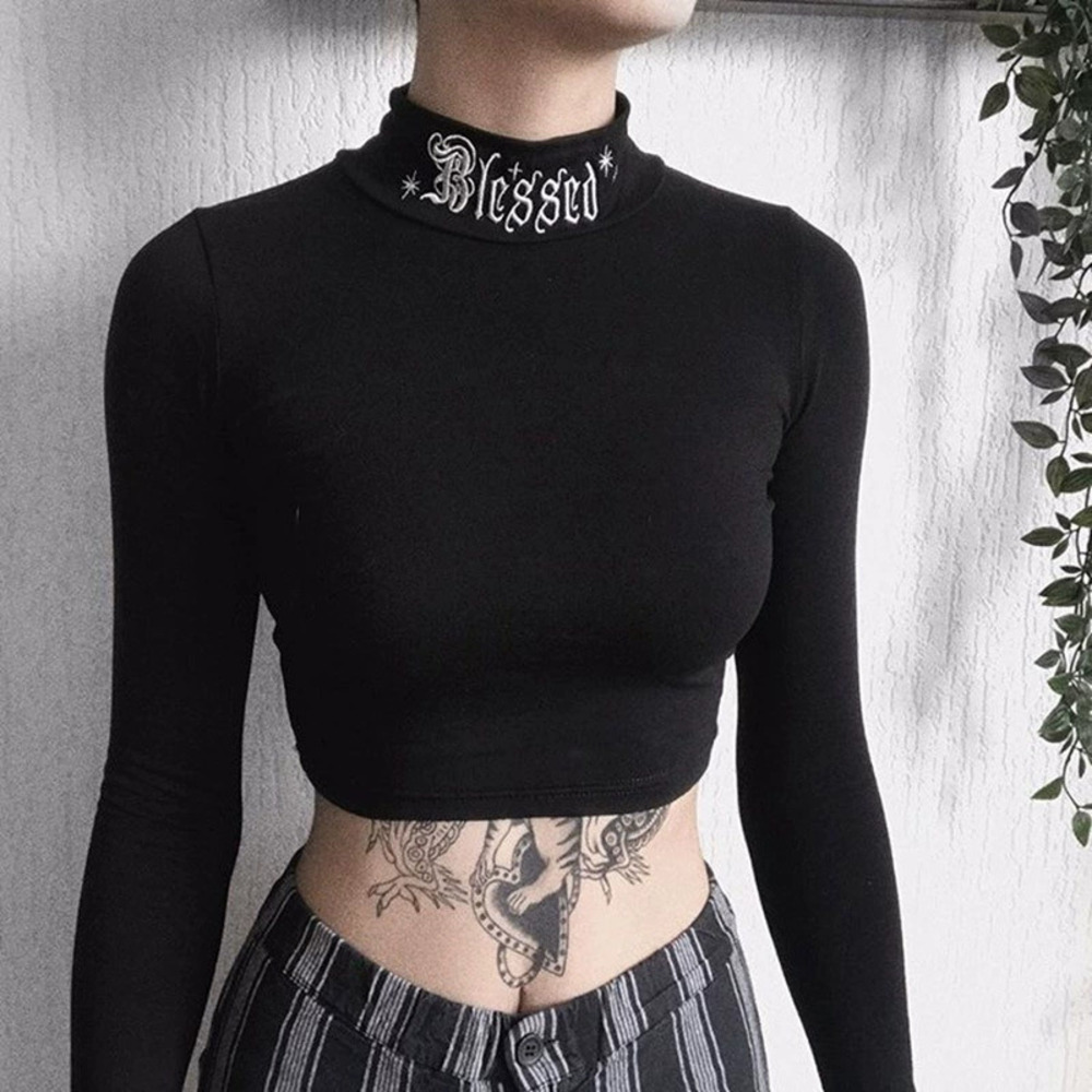 ZARA Dark Stylish High Neck Cropped Long Sleeve Tight Top for Women